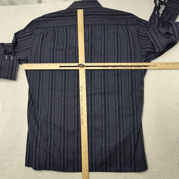 Visconti Uomo Shirt Mens M Blue Striped Long Sleeve Button Up Contrasting Trim - Picture 8 of 12